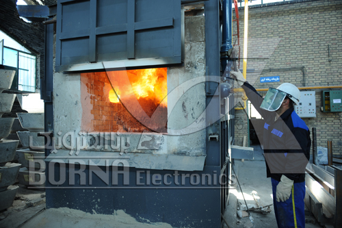 View of the casting furnace of the aluminum anodes of Borna Electronics Co.