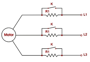  Typical resistor control schematic for an AC squirrel cage motor
